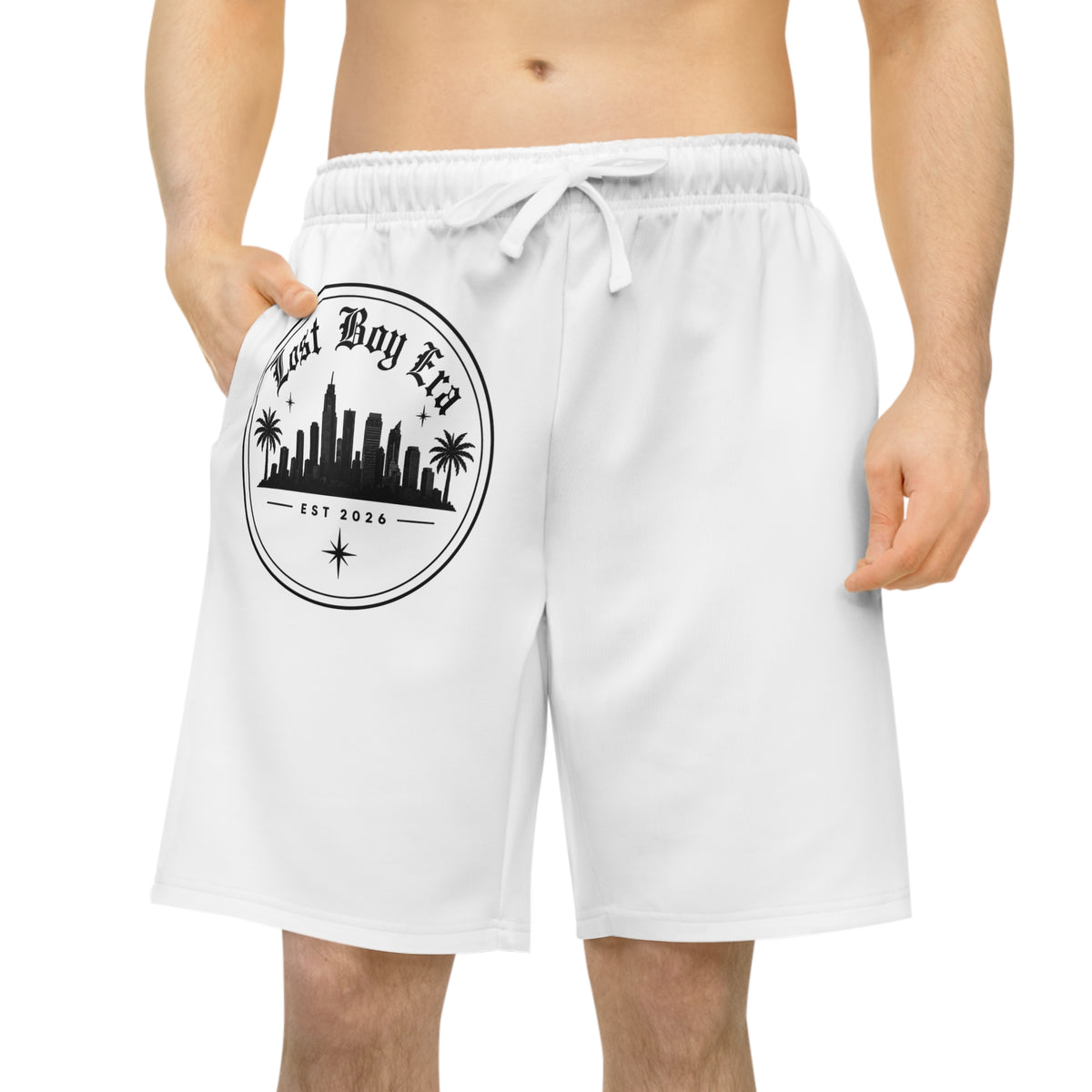 Tropical Crescent Athletic Long Shorts — Palm Moon Graphic