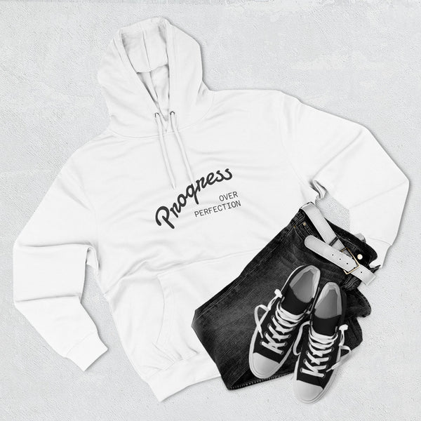 Progress Over Perfection Hoodie — "Hustle More, Coffee Less" Graphic Hoodie